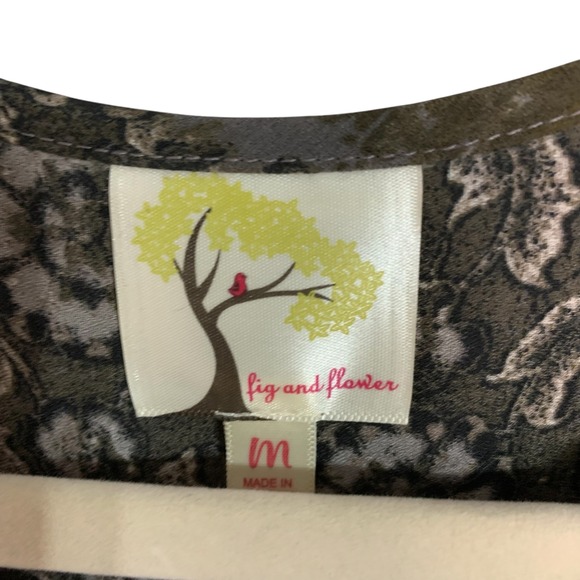 Fig and Flower Womens Medium Dress Brown Green Floral Print Button Up Belted - Picture 4 of 11